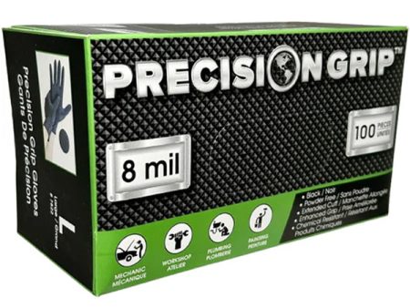 Precision Grip - Nitrile Large Gloves Powder Free 8Mil Black 10X100 Ct - Canadian Distribution For Sale