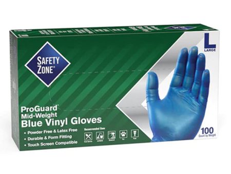 Safety Zone - Blue Vinyl Gloves Powder Free Large 10X100 Ea - Canadian Distribution For Sale